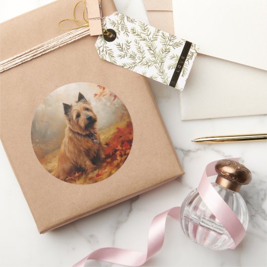 Australische Terrier im Herbst Leaves Fall Inspiri Runder Aufkleber (Schenken)
