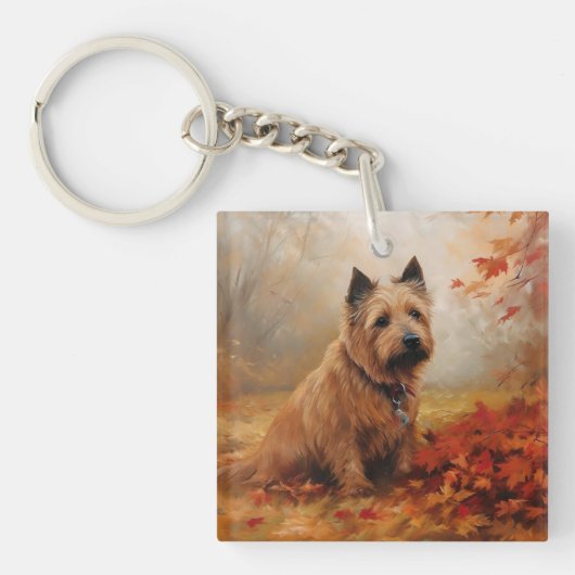 Australische Terrier im Herbst Leaves Fall Inspiri Schlüsselanhänger (Vorderseite)