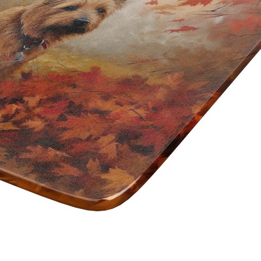 Australische Terrier im Herbst Leaves Fall Inspiri Schneidebrett (Ecke)