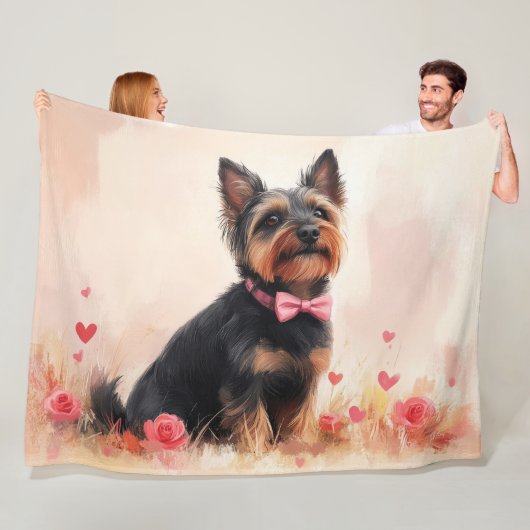 Australische Terrier mit Rose - Valentinstag Fleecedecke (Beispiel)