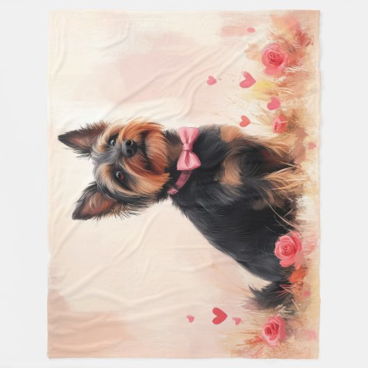 Australische Terrier mit Rose - Valentinstag Fleecedecke (Vorderseite)