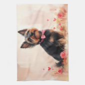 Australische Terrier mit Rose - Valentinstag Geschirrtuch (Vertikal)