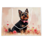 Australische Terrier mit Rose - Valentinstag Große Geschenktüte (Vorderseite)