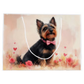 Australische Terrier mit Rose - Valentinstag Große Geschenktüte (Rückseite)