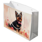 Australische Terrier mit Rose - Valentinstag Große Geschenktüte (Rückseite Schrägansicht)