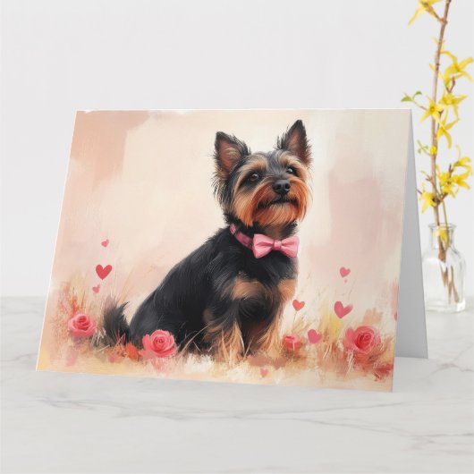 Australische Terrier mit Rose - Valentinstag Karte (Gelbe Blume)