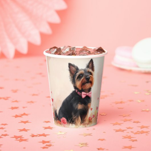 Australische Terrier mit Rose - Valentinstag Pappbecher (Insitu)