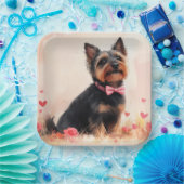Australische Terrier mit Rose - Valentinstag Pappteller (Party)