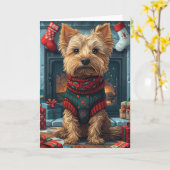 Australische Terrier mit Weihnachtsgeschenken Feue Karte (Gelbe Blume)