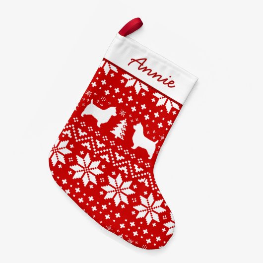 Australische Terrier Silhouetten Hunde Holiday Rot Kleiner Weihnachtsstrumpf (Vorderansicht (hängend))