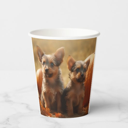 Australische Terrier Welpe Autumn Delight Pumpkin Pappbecher (Rückseite)