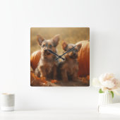 Australische Terrier Welpe Autumn Delight Pumpkin Quadratische Wanduhr (Zuhause)