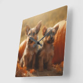 Australische Terrier Welpe Autumn Delight Pumpkin Quadratische Wanduhr (Winkel)