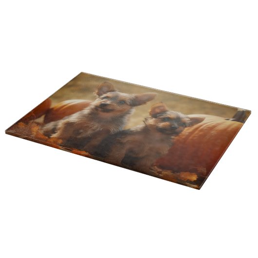 Australische Terrier Welpe Autumn Delight Pumpkin Schneidebrett (Ecke)