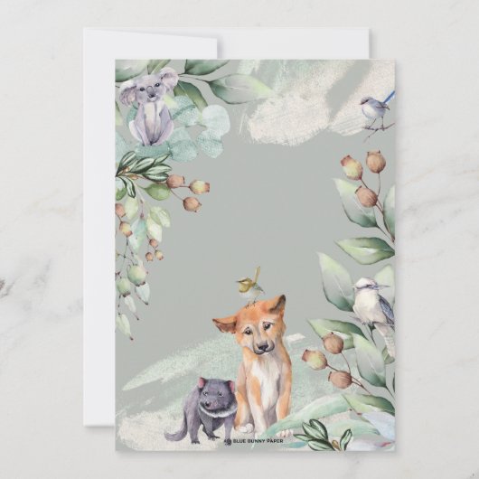 Australische Tiere Grüne Eucalyptus Baby Dusche Einladung (Rückseite)