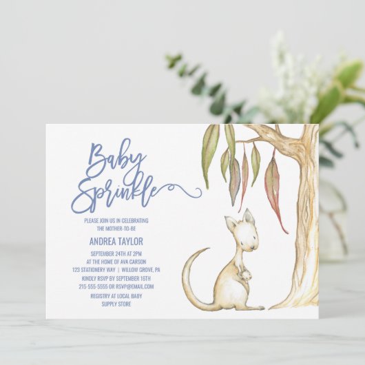 Australische Tiere | Kangaroo & Joey Baby Sprinkle Einladung (Stehend Vorderseite)