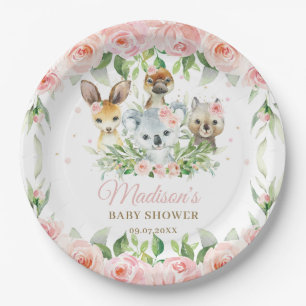 Australische Tiere Pink Floral Girl Baby Dusche Pappteller