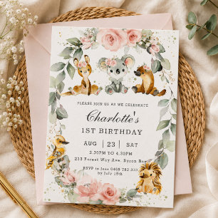Australische Tiere Pink Floral Sage Geburtstagspar Einladung
