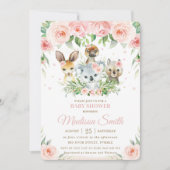 Australische Tiere Rosa Blush Floral Baby Dusche Einladung (Vorderseite)