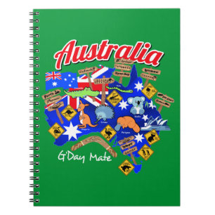 Australische Tiere und Standorte Notizblock