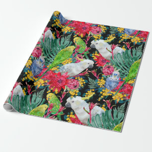 Australische tropische Papageien Schwarz Geschenkpapier