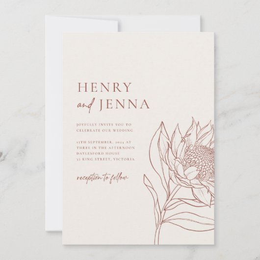 Australische Ureinwohner Botanicals Waratah Protea Einladung (Vorderseite)