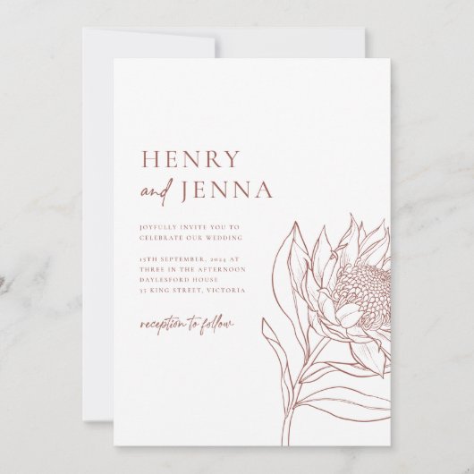 Australische Ureinwohner Botanicals Waratah Protea Einladung (Vorderseite)