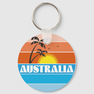 Australischer 80er-Sonnenuntergang-Retro-Logo Schlüsselanhänger