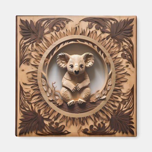 Australischer Baumhugger: Koala Bärenholz Print Magnet (Vorne)