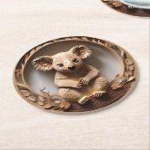 Australischer Baumhugger: Koala Bärenholz Print Runder Pappuntersetzer (Angewinkelt)