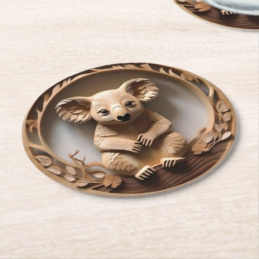 Australischer Baumhugger: Koala Bärenholz Print Runder Pappuntersetzer (Angewinkelt)
