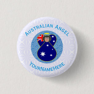 Australischer Engel Blau Weiß Personalisiert Button