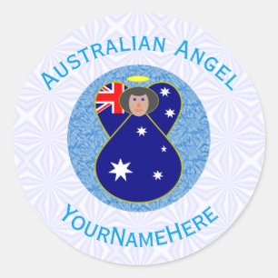 Australischer Engel Blau Weiß Personalisiert Runder Aufkleber