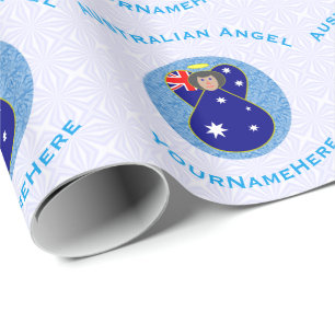 Australischer Flaggenengel im blauen Kreis auf Wei Geschenkpapier