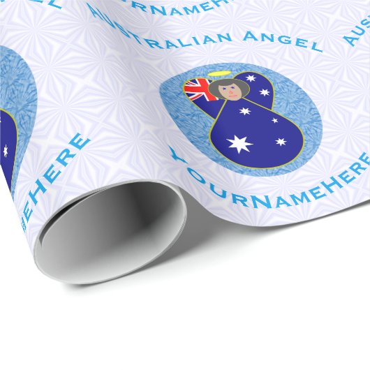 Australischer Flaggenengel im blauen Kreis auf Wei Geschenkpapier (Rolleneckpunkt)