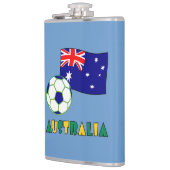 Australischer Fußball-Ball und Flaggenblau-Hinterg Flachmann (Links)