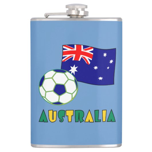 Australischer Fußball-Ball und Flaggenblau-Hinterg Flachmann (Vorderseite)