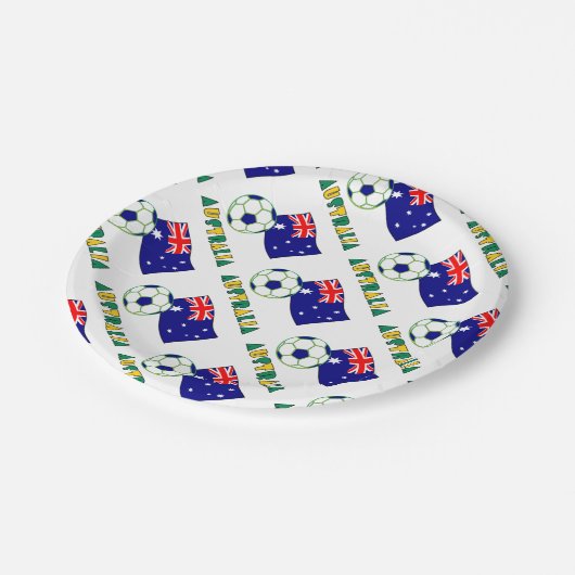 Australischer Fußballball und Flaggengeflecht Pappteller (Schrägansicht)