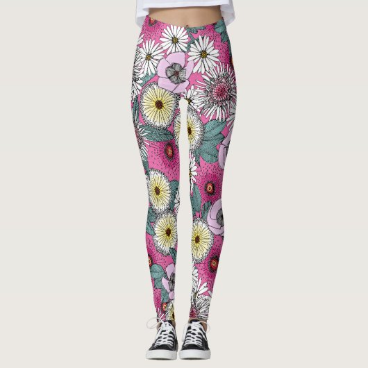 Australischer Garten rosa Blüte Leggings (Vorderseite)