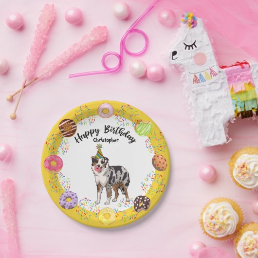 Australischer Hirte Donut Birthday Party Platin Pappteller (Party)