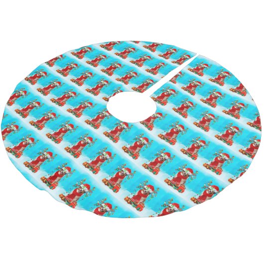 Australischer Hirte im Schnee mit Weihnachtsgesche Polyester Weihnachtsbaumdecke (Schrägansicht)