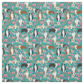 Australischer Hirte, Vintage Blumenflora aquamarin Stoff (Muster)