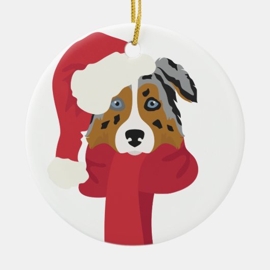 Australischer Hirte Weihnachtsschmuck. Snow Keramik Ornament (Vorne)