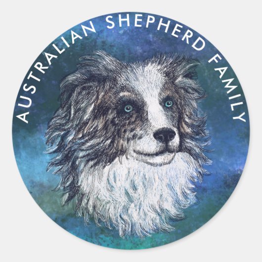 Australischer Hirte zeichnend Runder Aufkleber (Vorderseite)