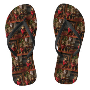 Australischer Kelpie am Kamin Weihnachten Badesandalen