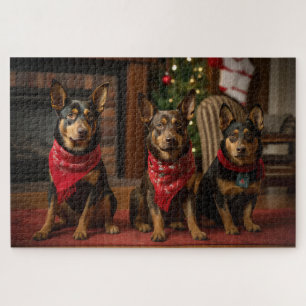 Australischer Kelpie am Kamin Weihnachten Puzzle