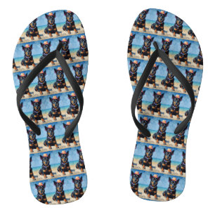 Australischer Kelpie am Strand, Sommergeschenk für Badesandalen