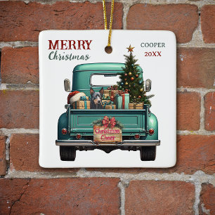 Australischer Kelpie Dog Retro Truck Weihnachten Keramikornament