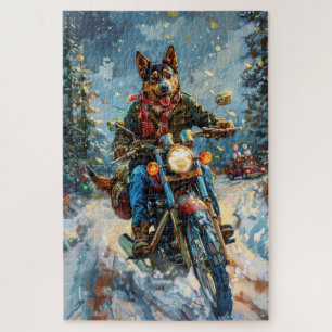 Australischer Kelpie-Hund fährt Motorrad Weihnacht Puzzle