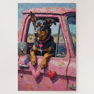 Australischer Kelpie Hund Valentinstag Pink Ute Puzzle